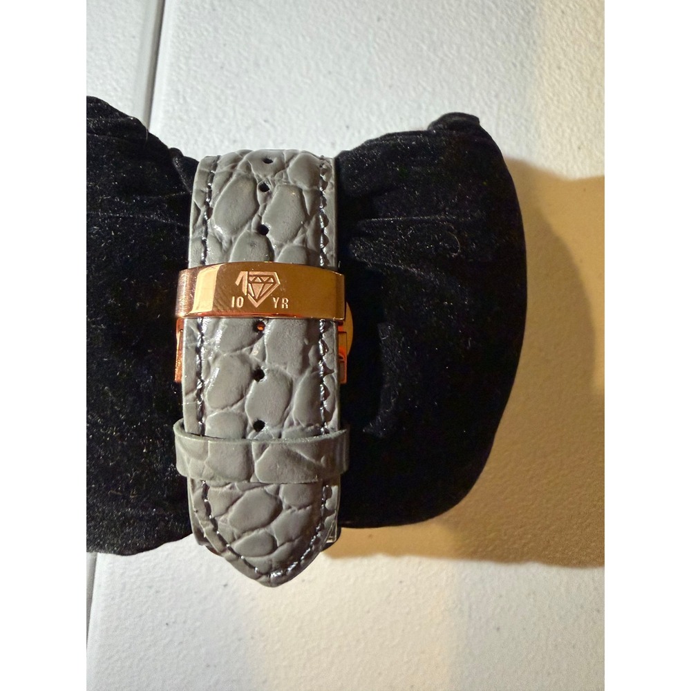 Anniversary Mens Rose Gold Tone Chronograph Watch Grey Croc Embossed Band - Picture 7 of 7